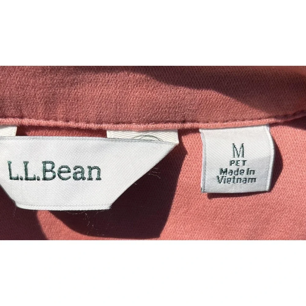 L.L.Bean Jacket Womens Petite Medium Pink‎ Cotton Twill Full Zip Utility Pockets